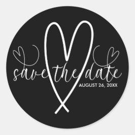 Moderner Schwarz-Weiß-Minimal Save the Date Runder Aufkleber