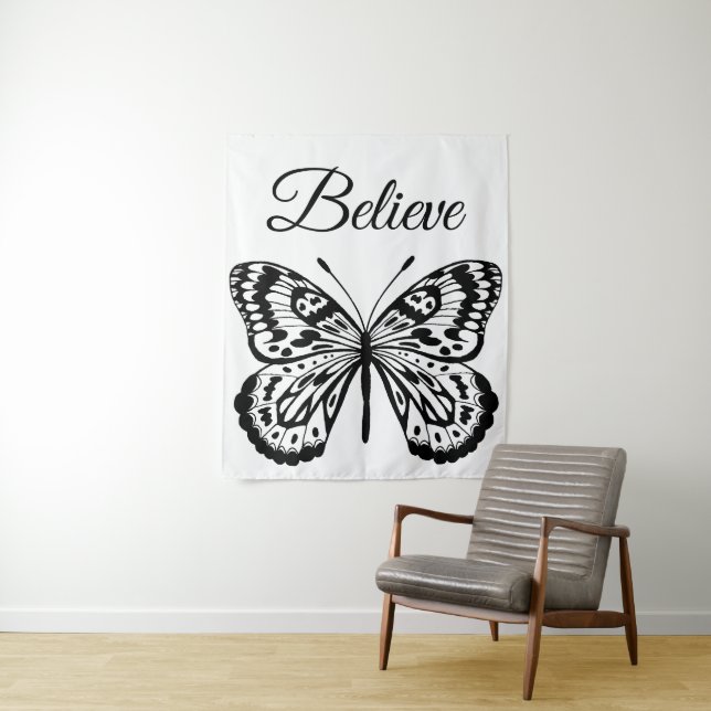 Moderner Schwarz-Weiß-Schmetterling Wandteppich (Beispiel)