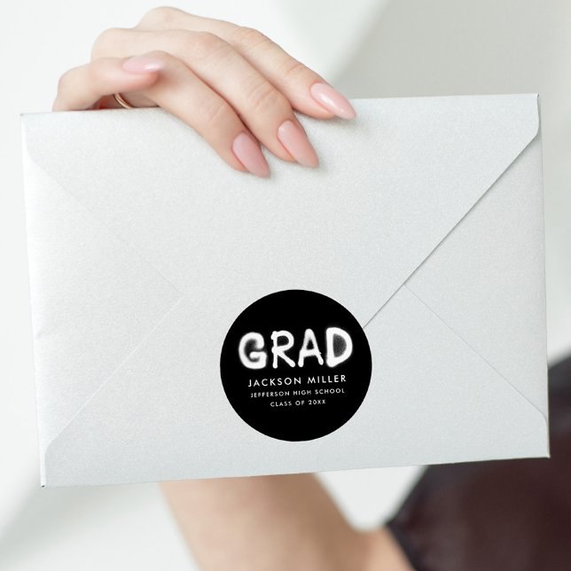 Moderner Schwarz-Weiß-Spray-Paint-Abschluss Runder Aufkleber (Von Creator hochgeladen)