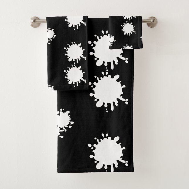 Moderner Schwarz-Weiß-Spritzer Badhandtuch Set (Insitu)
