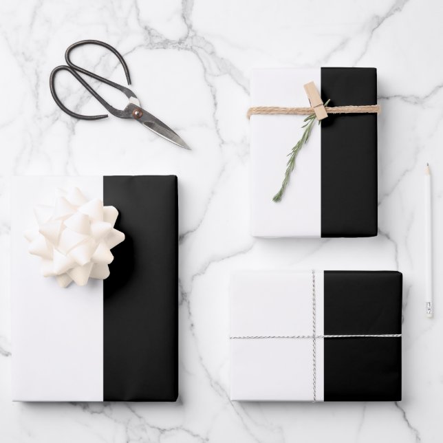 Moderner Schwarz-Weiß-Streifen Geschenkpapier Set (Vorderseite)
