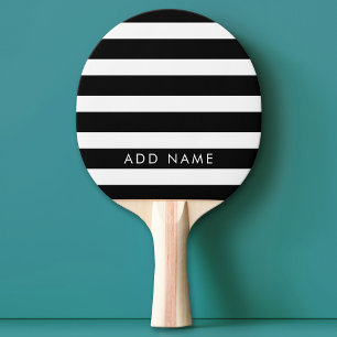 Moderner Schwarz-Weiß-Streifen-Individuelle Name Tischtennis Schläger