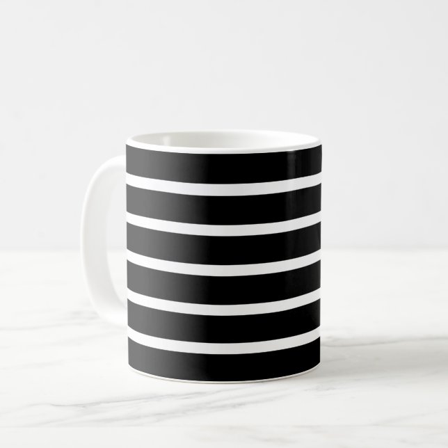 Moderner Schwarz-Weiß-Streifen Kaffeetasse (Vorderseite Links)