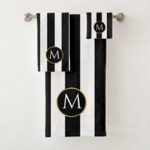 Moderner Schwarz-Weiß Streifen monogramm Bath Towe
