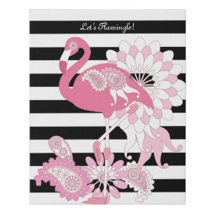 Moderner Schwarz-Weiß-Streifen rosa Flamingo Künstlicher Leinwanddruck