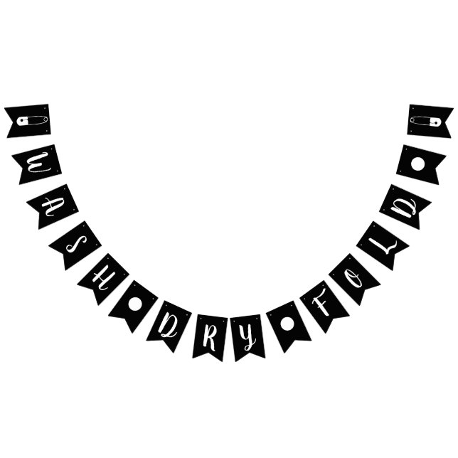 Moderner Schwarz-Weiß-Waschsalon mit trockenen Fal Wimpelkette (Alle)