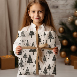 Moderner Schwarz-Weiß-Weihnachtsbaum Geschenkpapier Set