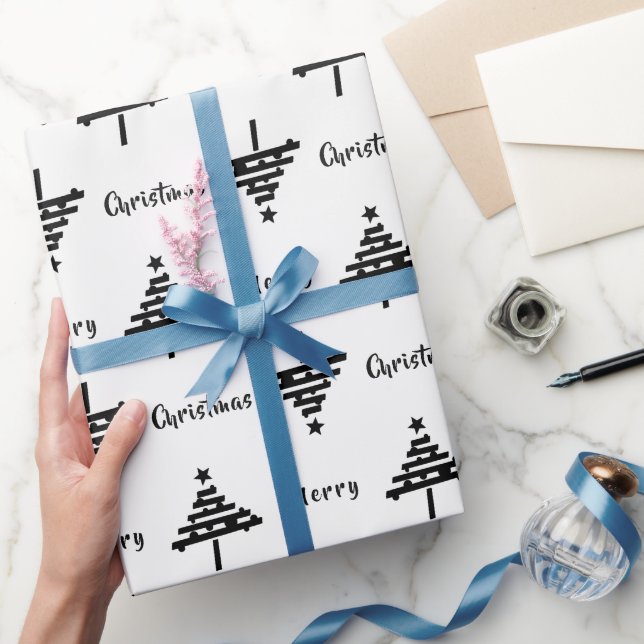Moderner Schwarz-Weiß Weihnachtsbaum Urlaub Geschenkpapier (Schenken)