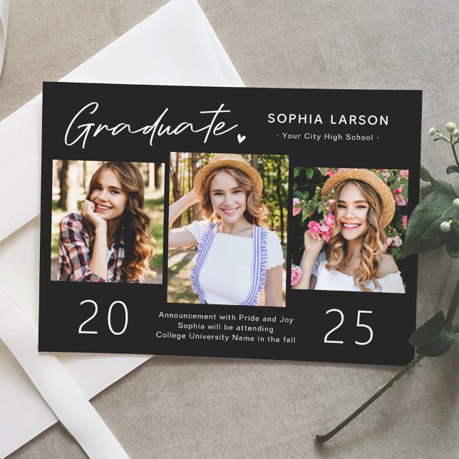 Moderner Schwarz-weißer 3-Fotolage-Abschluss Ankündigung (Von Creator hochgeladen)