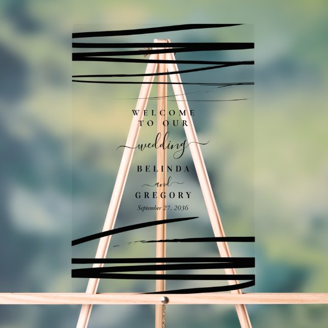 Moderner Schwarz-weißer Abstrakter Hochzeitstag Acrylschild (Neutral)