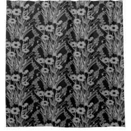 Moderner Schwarz-weißer Duschvorhang mit Blumen