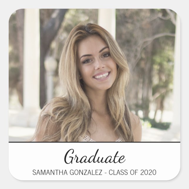 Moderner Schwarz-weißer Foto Abschluss Umschlag Au Quadratischer Aufkleber (Vorderseite)