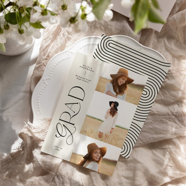 Moderner Schwarz-weißer geometrischer 3-Foto-Absch Ankündigung (Von Creator hochgeladen)