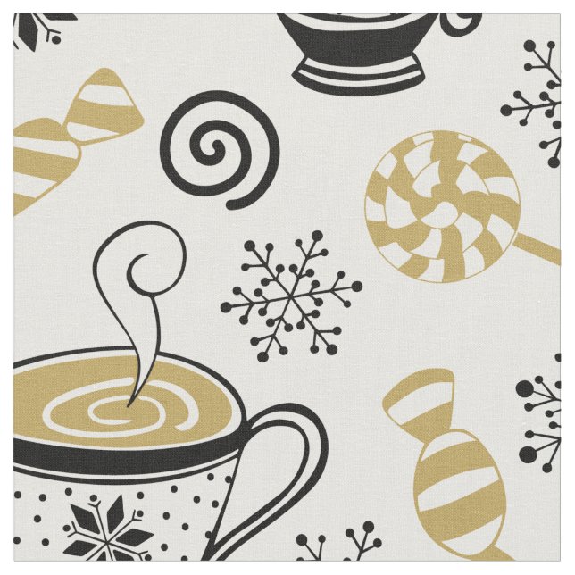 Moderner Schwarz-weißer Goldkaffee-Cup Schneeflock Stoff (Nahaufnahme)