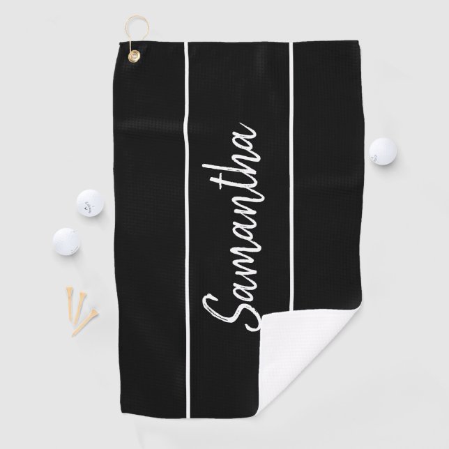 Moderner Schwarz-weißer Handschriftenname Golfhandtuch (Insitu)