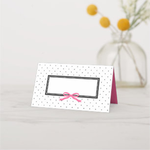 Moderner Schwarz-weißer Polka-Dot mit rosa Ribbon Platzkarte