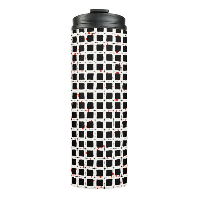 Moderner Schwarz-weißer Red Pattern Chic Thermosbecher (Vorderseite)