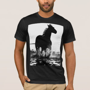 Moderner Schwarz-weißer Running Horse Pop Kunst T-Shirt