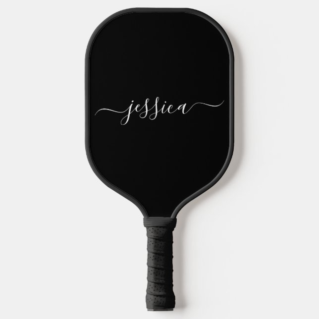 Moderner Schwarz-weißer Schriftname Pickleball Schläger (Vorderseite)