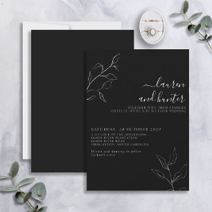 Moderner Schwarz-weißer Script Botanical Wedding I Einladung
