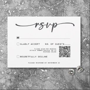Moderner Schwarz-weißer Script-Minimal-Hochzeitssk RSVP Karte