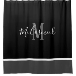 Moderner Schwarz-weißer und graugestrickter Monogr Duschvorhang