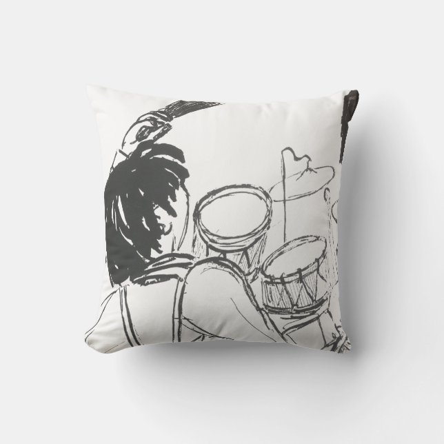 Moderner Schwarz-weißer Wasserfarbenzeichner Kissen (Vorderseite)