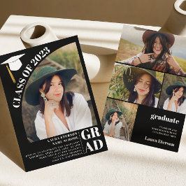 Moderner, schwarzer 5 Foto Abschluss Einladung