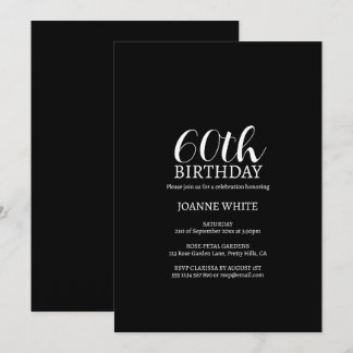 Moderner Schwarzer 60. Geburtstag Einladung