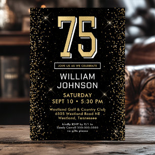 Moderner schwarzer 75. Geburtstag Einladung