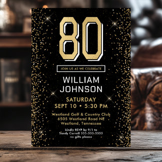 Moderner Schwarzer 80. Geburtstag Einladung