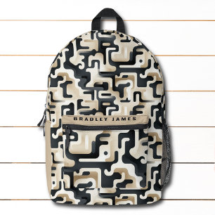 Moderner Schwarzer Beige Camouflage Personalisiert Bedruckter Rucksack