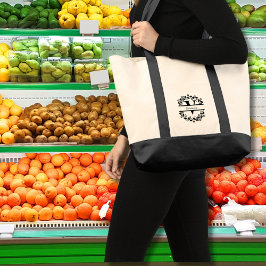 Moderner schwarzer Blumenkranz geteilter Monogramm Tragetasche