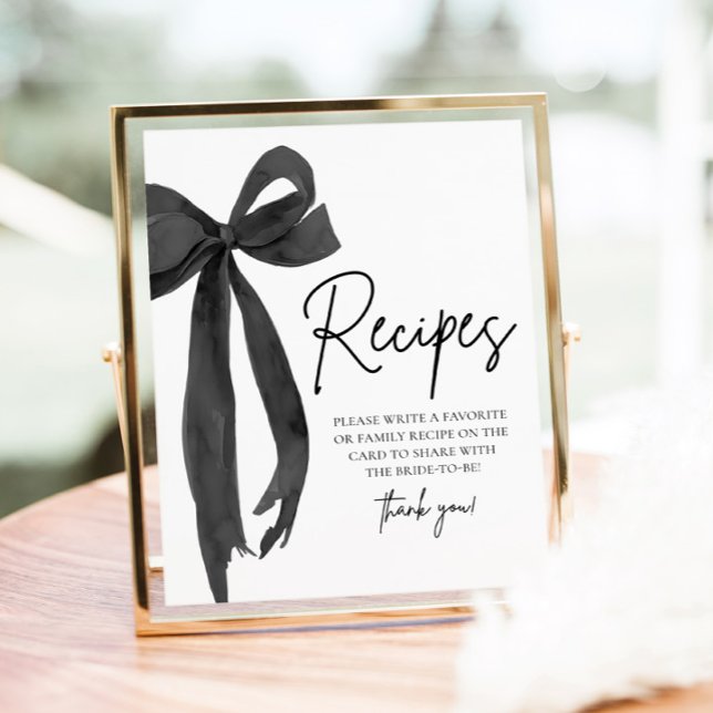 Moderner Schwarzer Bow Sie bindet das Rezept für K Poster (Modern Black Bow She's Tying the Knot Recipes Sign)