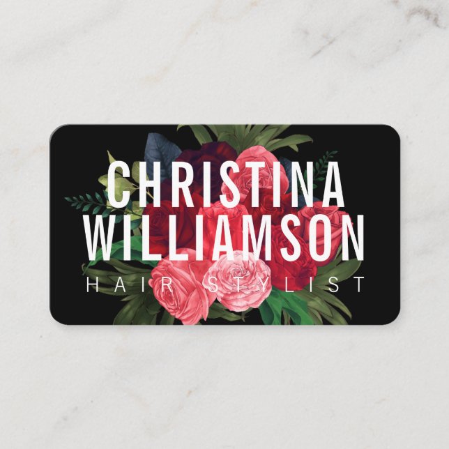 Moderner, schwarzer, feiner Text Vintager Blumenst Visitenkarte (Vorderseite)