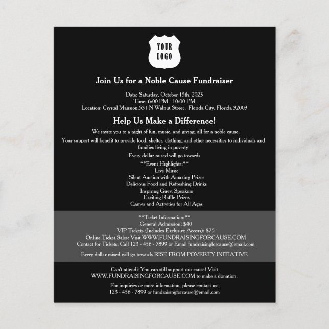 Moderner schwarzer Fundraiser  Flyer (Vorne)