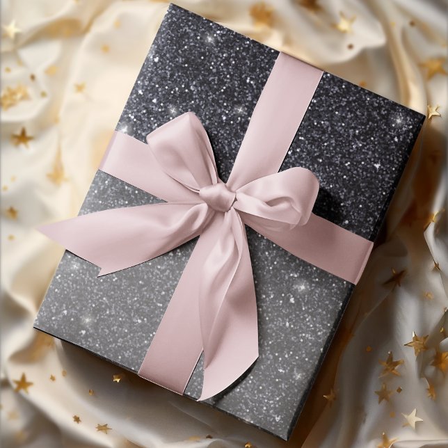 Moderner Schwarzer Glitzer Glitzern Personalisiert Geschenkpapier (Von Creator hochgeladen)