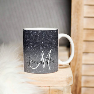 Moderner Schwarzer Glitzer Glitzern Personalisiert Kaffeetasse