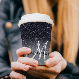 Moderner Schwarzer Glitzer Glitzern Personalisiert Pappbecher