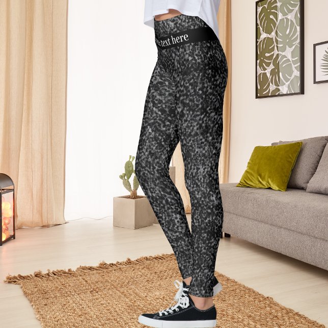 Moderner Schwarzer Glitzer Sparkle mit Individuell Leggings (Modern Black Glitter Sparkle, with Custom Name Leggings)