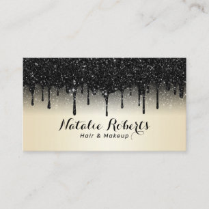 Moderner Schwarzer Glitzer Tropfen Perle Schönhei Visitenkarte
