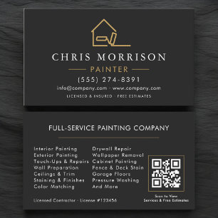Moderner schwarzer Gold-Hausmaler-QR-Code Visitenkarte