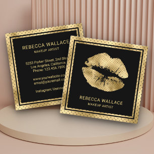 Moderner schwarzer Gold-Lippen-Makeup-Künstler Quadratische Visitenkarte