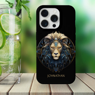 Moderner Schwarzer Goldener Löwe Zodiac Sonnenzeic iPhone 15 Pro Hülle