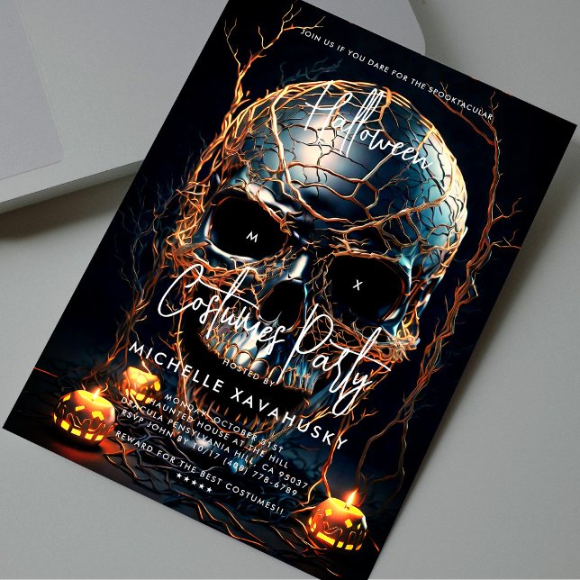 Moderner Schwarzer Goldröwe aus erwachsenem Hallow Einladung (Modern Adult Halloween Party Black Gold Skull Invitation
)