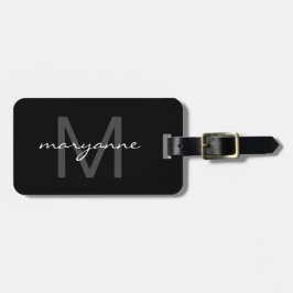 Moderner schwarzer graues Weiß-mit Monogramm Gepäckanhänger