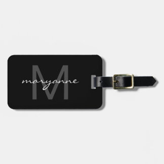 Moderner schwarzer graues Weiß-mit Monogramm Gepäckanhänger