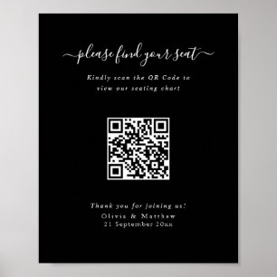 Moderner schwarzer Hochzeits-QR-Code-Sitzplanposte Poster