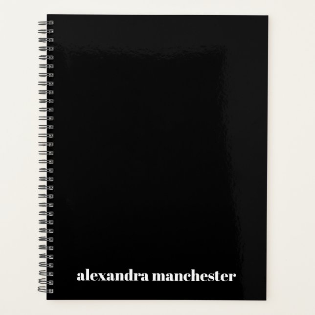 Moderner schwarzer individuelle Name Nachname mini Planer (Vorderseite)
