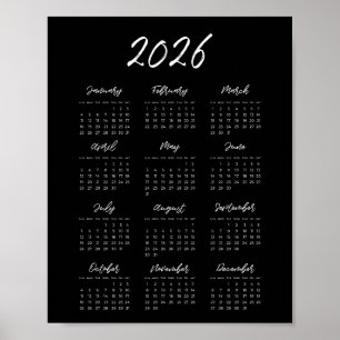 Moderner Schwarzer Kalender 2025 Poster